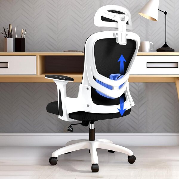 Sedia da ufficio ergonomica - Sedia con supporto lombare - Lavoro confortevole - Supporti regolabili - Taglia XXL - Bianco