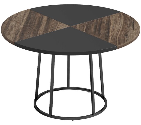 Tavolo da Pranzo Rotondo Ø120x75 cm per 4-6 Persone Stile Industriale in MDF e Metallo Marrone Rustico e Nero