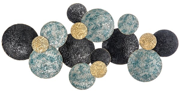 HOMCOM Decorazione Murale in Metallo 3D, Wall Art a Cerchi 133x66cm, Blu, Nero e Oro|Aosom