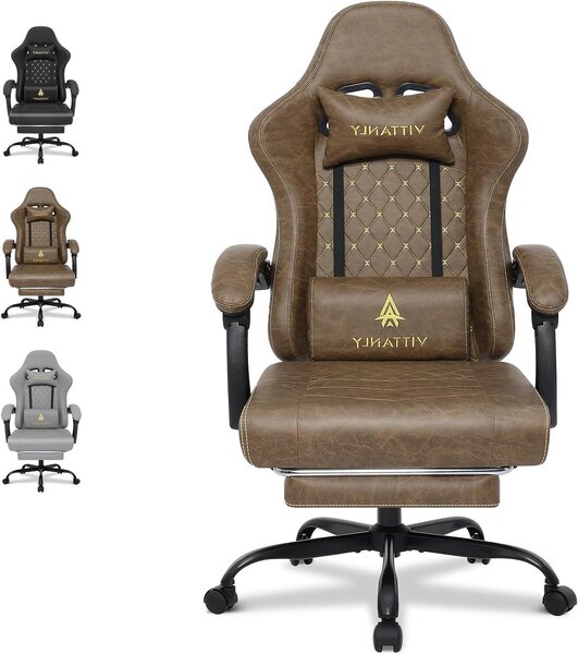 Sedia da gaming ergonomica - Sedia da ufficio confortevole - Ideale per lunghe sessioni - Supporto lombare regolabile - Massimo 150 kg - Marrone
