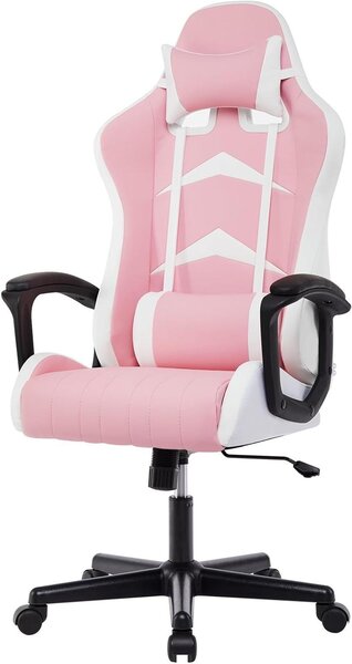 Sedia ergonomica - Sedia da ufficio, sedia da corsa - Lavorare comodamente - Supporto lombare regolabile - Schienale alto - Rosa