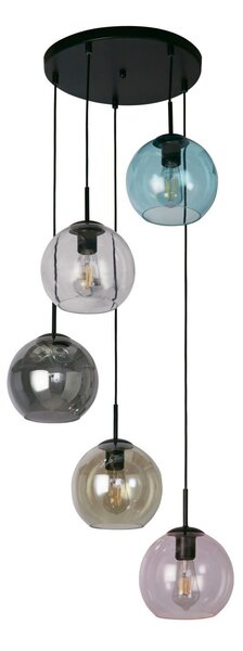 Lampada a sospensione metallo vetro D: 51 cm rotonda H: max. 120 cm nero colorato E27 paralume a sfera luce a sospensione retrò