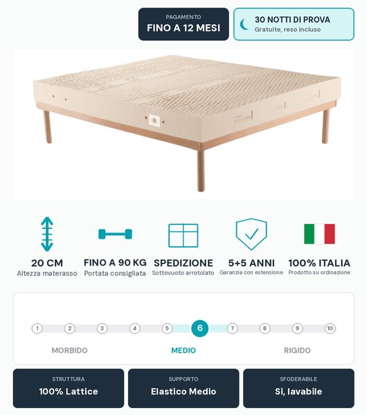 Materasso Lattice 100% – 7 Zone, 20 cm, Traspirante | MARS 80x190 Singolo standard