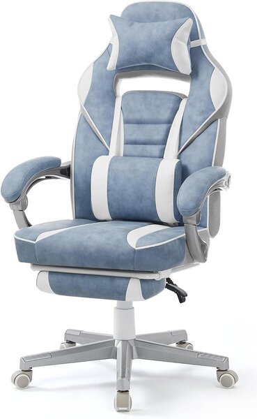 Sedia da ufficio - Sedia da gaming - Ergonomica - Per lavorare in modo efficiente - Poggiapiedi regolabile - Capacità di carico: 150 kg - Colore: blu e crema