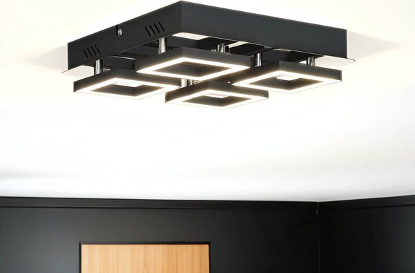 Plafoniera LED 25 cm di larghezza nero cromo quadrato bianco neutro 4200 K 1200 lm