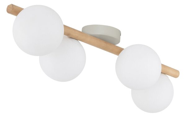 Plafoniera metallo vetro G9 legno luce bianca 4 luci allungata moderna