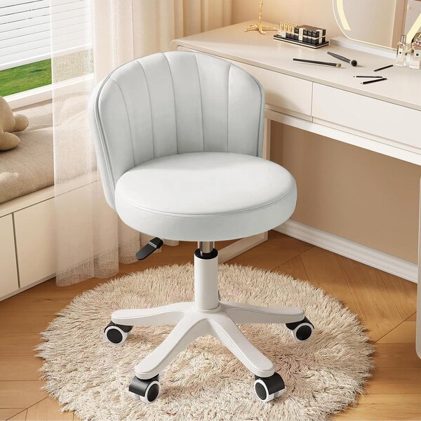 Sedia da ufficio girevole - Sedia per computer - Seduta confortevole - Schienale a forma di conchiglia - Cuscino per la seduta di 43 cm - Bianco