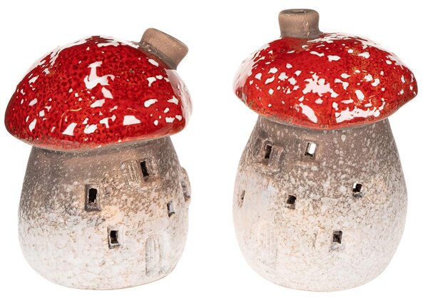 Pilzhaus: Lanterne decorativa a forma di fungo in Vetroceramica, ideale per decorazioni autunnali, confezione da 2 pezzi