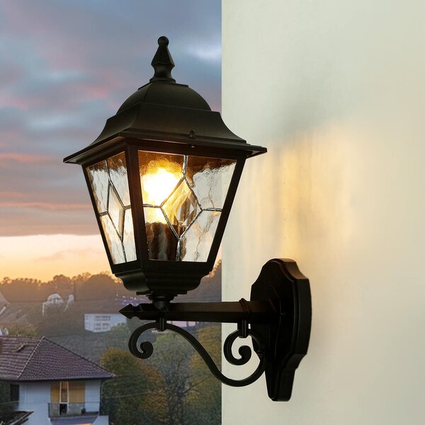 Lampada a parete da esterno nero IP43 rustico alluminio chiesa vetro E27 applique da esterno luce ingresso terrazzo