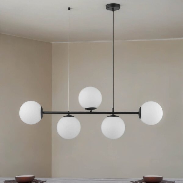 Lampada a sospensione vetro metallo sfera nero bianco 5 luci E27 moderna lampada a sospensione tavolo da pranzo soggiorno