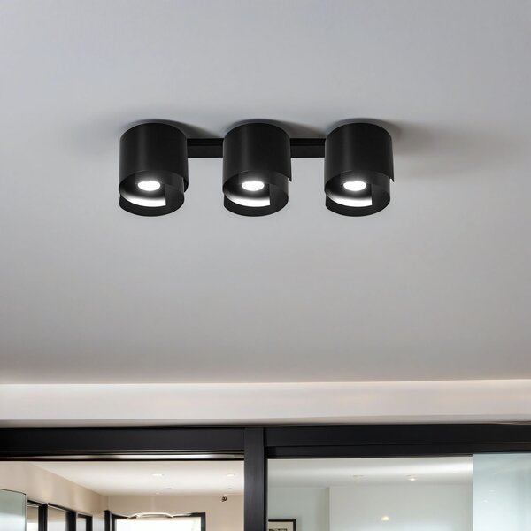 Plafoniera nera a 3 luci GU10 design moderno lunga 62 cm lampada da soffitto in metallo soggiorno corridoio