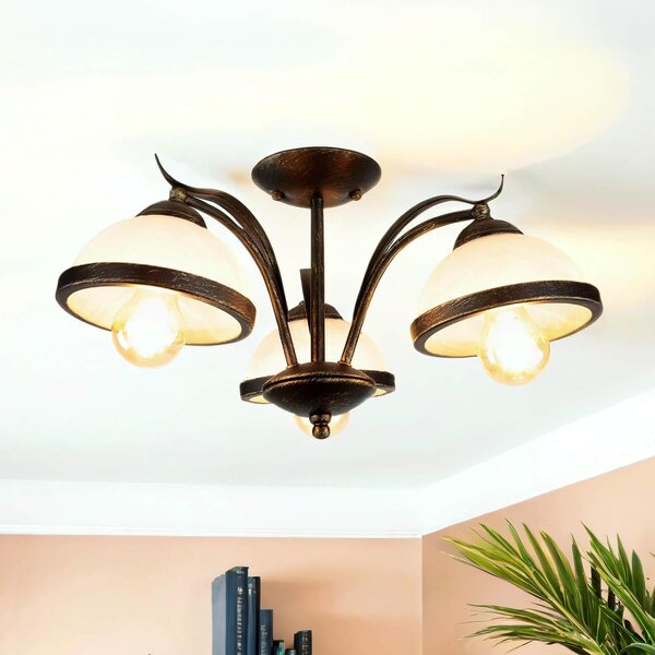 Plafoniera in stile country "Korfu" ottone vetro bianco metallo 3 luci soffitto soggiorno corridoio
