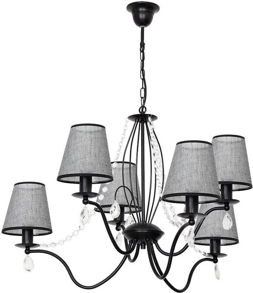 Lampada a sospensione classica "Simone" in tessuto grigio in metallo 6 luci a sospensione soggiorno tavolo da pranzo
