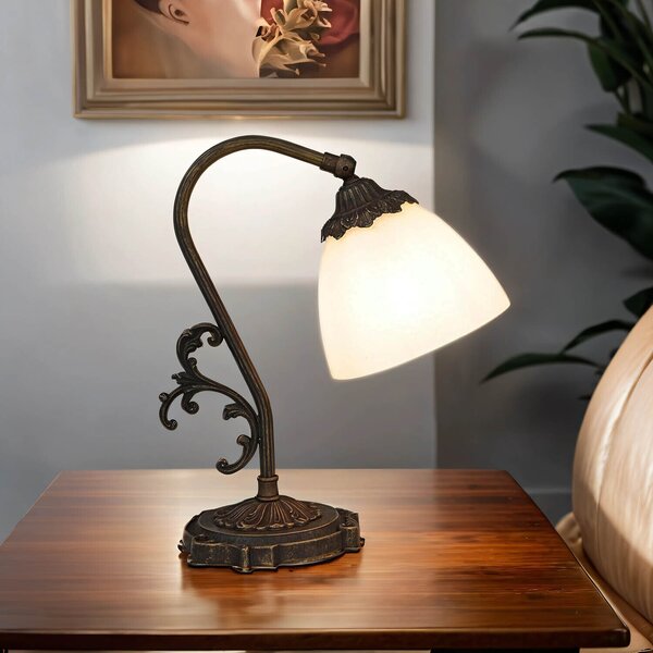 Lampada da tavolo bronzo bianco E14 30 cm vetro ottone massiccio Lampada da tavolo Art Nouveau