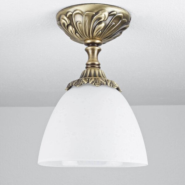 Lampada da soffitto paralume in vetro bianco motivo ottone vero bronzato E14 40W fatto a mano plafoniera corridoio soggiorno
