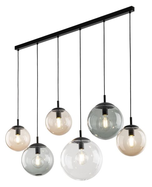 Lampada a sospensione Metallo Vetro fumé E27 H: max. 150 cm Nero Grafite Marrone Paralume a sfera Moderno