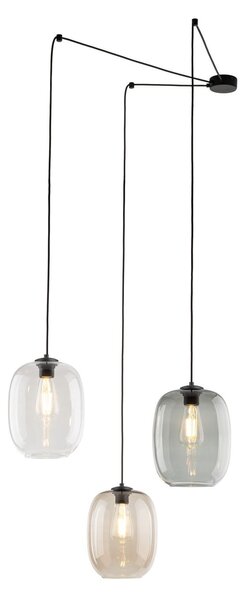 Lampada a sospensione Metallo Vetro fumé L: 400 cm H: max. 210 cm Nero Grafite Marrone E27 3 luci Moderno