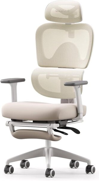 Sedia da ufficio ergonomica - Sedia confortevole - Ideale per il lavoro da casa - Supporto lombare regolabile - Altezza 134 cm - Colore beige