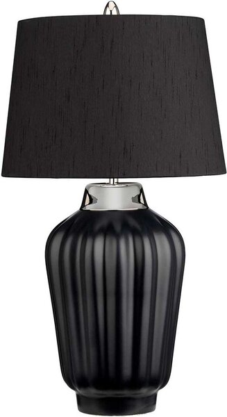 Lampada da comodino in tessuto ceramico alta 56,2 cm in nero argento nichel lucido E27 lampada da tavolo classica rotonda