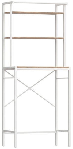 HOMCOM Scaffale per Lavatrice con 3 Ripiani, Mobile per Lavatrice e Asciugatrice con Asta per Appendere, Marrone e Bianco | Aosom Italy