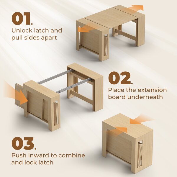 HOMCOM Tavolo Consolle Estendibile con 5 Lunghezze Regolabili per 10 Persone, Stile Moderno Minimalista, Effetto Legno Chiaro | Aosom Italy