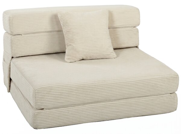 HOMCOM Divano Letto Pieghevole 2 in 1, Poltrona Singola Convertibile in Velluto a Coste con Cuscino e Tasche Laterali, Crema | Aosom Italy