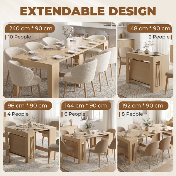 HOMCOM Tavolo Consolle Estendibile con 5 Lunghezze Regolabili per 10 Persone, Stile Moderno Minimalista, Effetto Legno Chiaro | Aosom Italy