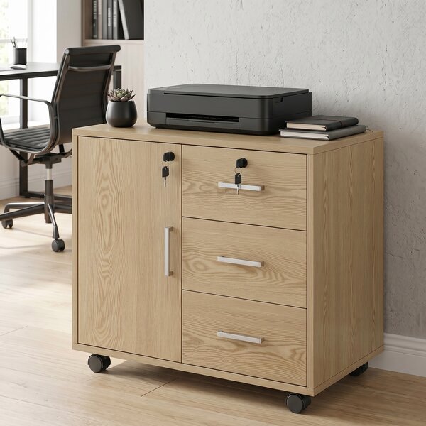 HOMCOM Cassettiera da Ufficio, Mobile Contenitore Richiudibile con 3 Cassetti, Ripiano Regolabile e Ruote, 40x60x56 cm, Marrone Chiaro | Aosom Italy