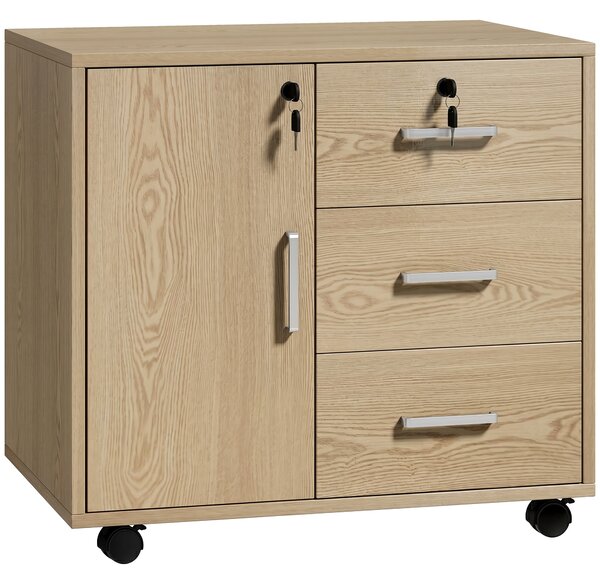 HOMCOM Cassettiera da Ufficio, Mobile Contenitore Richiudibile con 3 Cassetti, Ripiano Regolabile e Ruote, 40x60x56 cm, Marrone Chiaro | Aosom Italy