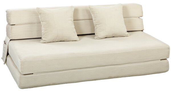HOMCOM Divano Letto Pieghevole 2 in 1, Poltrona a 2 Posti Convertibile in Velluto a Coste con Cuscino e Tasche Laterali, Crema | Aosom Italy