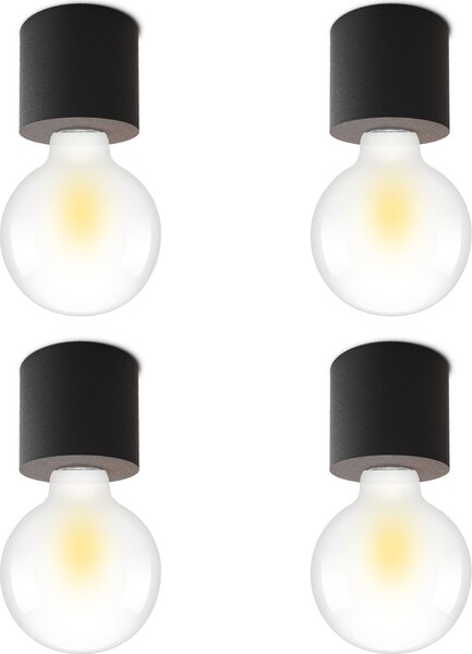 SSC-LUXon 4 pezzi NAMBI plafoniera tonda piatta con attacco E27 - lampada a plafone attacco E27 nero opaco senza lampadina