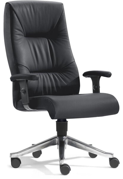Poltrona da ufficio ergonomica Turbo-XXL fino a 200 kg, in vera pelle nera con braccioli