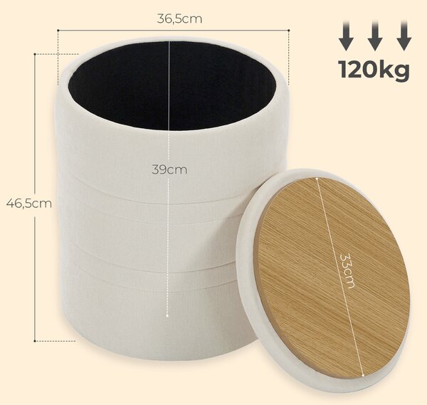 HOMCOM Pouf Contenitore in Ciniglia con Coperchio, Sgabello Rotondo per Soggiorno e Camera, Beige | Aosom Italy