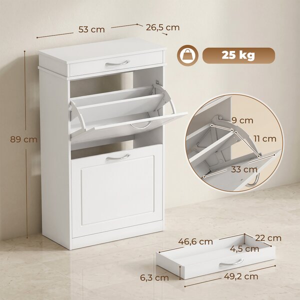 HOMCOM Scarpiera per 8 Paia, Mobile Porta Scarpe Stretto con Cassetto, 2 Ante Ribaltabili e Ripiano Regolabile, Bianco | Aosom Italy