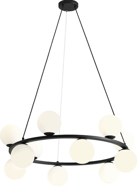 Lampada a sospensione Metallo Vetro L: 86 cm H: max. 110 cm Nero Bianco E14 paralume a sfera rotondo Moderno