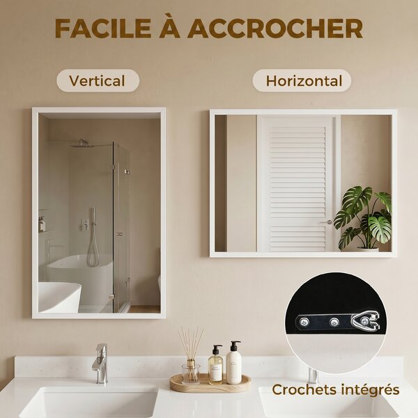 HOMCOM Specchio da Parete Rettangolare con Ganci, in Vetro e MDF, 50x70 cm, Bianco | Aosom Italy