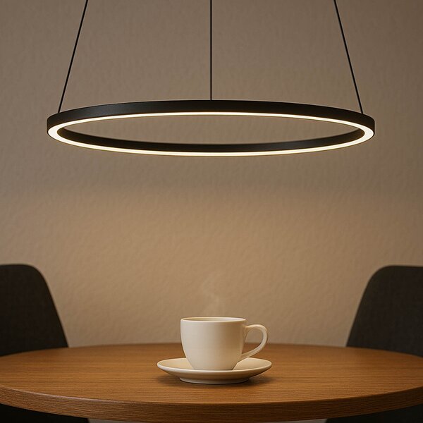 Lampada a sospensione Alluminio Metallo LED D: 45 cm H: max. 100 cm Nero rotondo Luce bianca neutra 4000 K 600 lm