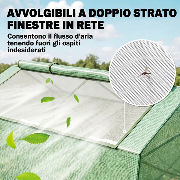 Outsunny Serra a 2 liveli con Finestre arrotolabili e Copertura in PE da Balcone e Giardino, in tessuto a rete 180x90x70cm, Verde | Aosom Italy