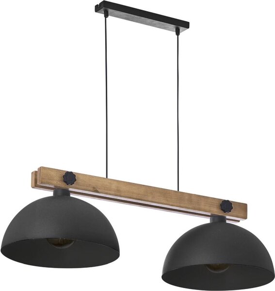 Lampada a sospensione naturale nera a 2 luci in legno metallo E27 rustico soggiorno
