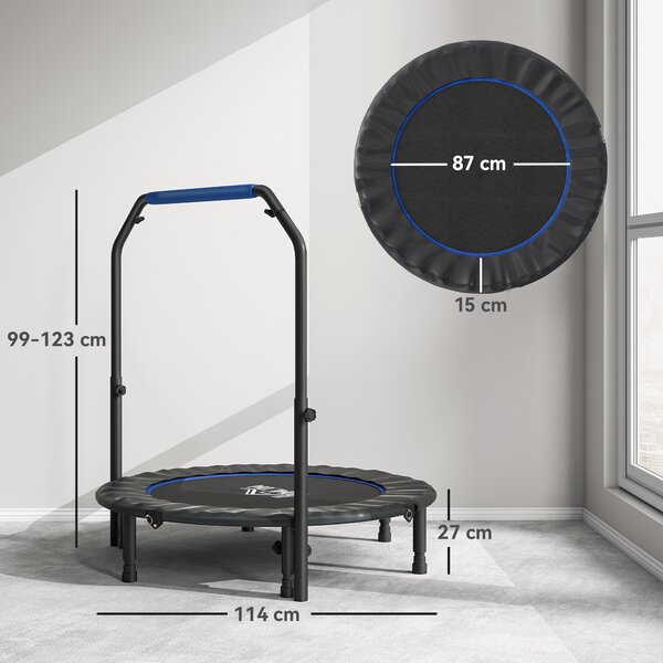 HOMCOM Mini Trampolino Fitness Ø114 cm Pieghevole con Manubrio Regolabile in Altezza, Blu e Nero | Aosom Italy