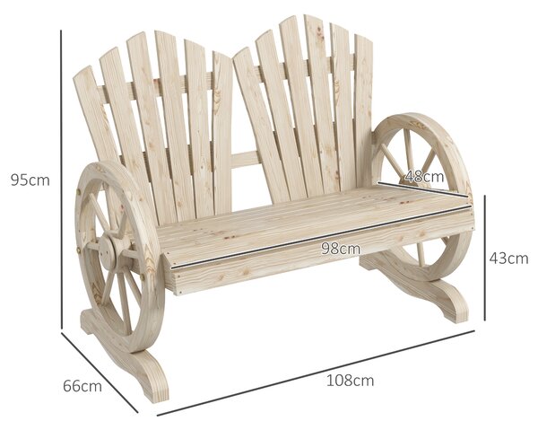 Outsunny Panchina da Giardino in Legno Stile Country con Braccioli a Ruota, 108x66x95cm, Legno Naturale | Aosom Italy