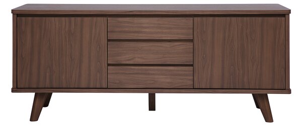 Sideboard scandinavo in legno scuro noce 2 porte 3 cassetti L180 cm FIFTIES