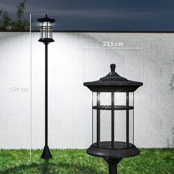 Outsunny Set 2 Lampioni Solari con 6h Autonomia e Ancoraggio a Terra, in Acciaio Inox e ABS, 23.5x23.5x184 cm, Nero | Aosom Italy