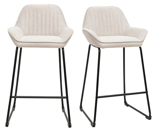 Hocker da bar in tessuto effetto velluto testurizzato beige e metallo nero H68 cm (lotto di 2) RONNIE