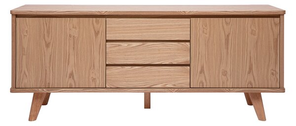 Credenza scandinava in legno chiaro di frassino 2 ante 3 cassetti L180 cm FIFTIES