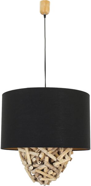 Lampada a sospensione di design con paralume in tessuto fatto a mano, unica lampada a sospensione in legno driftwood, tavolo da pranzo e soggiorno