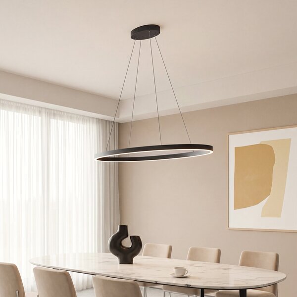 Lampada a sospensione di design ovale nera con LED a 3 livelli di dimmerazione - Ovallo