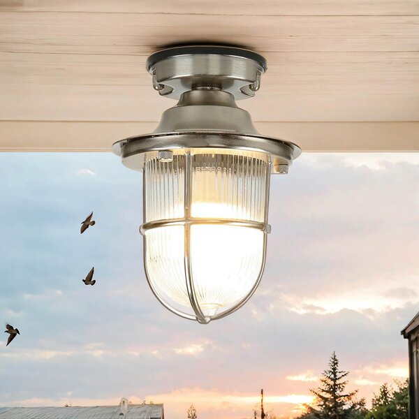 Plafoniera da esterno in ottone vetro scanalato E27 H: 23 cm Ø 16 cm piccola casa marittima ingresso lampada da esterno