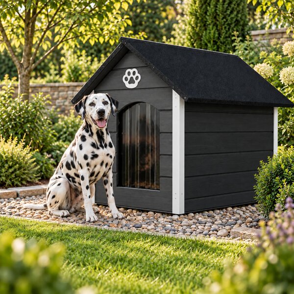 Cuccia per cani QLS, dimensioni XL (104x74 cm), isolata, in legno, per uso esterno, colore grigio e bianco, modello 9065