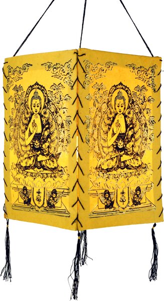 Paralume sospeso in carta Lokta, lampada da soffitto in carta fatta a mano - Buddha 2 Giallo, carta Lokta, 28*18*18 cm, paralumi asiatici in carta e tessuto